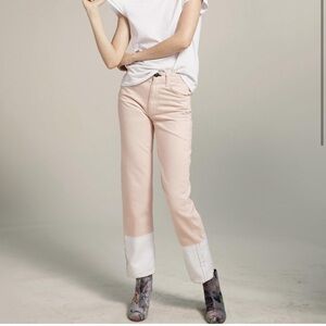Rag & Bone Rose Selvedge High Waisted Straight Jeans Cuff Jeans Pink White 28